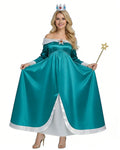 Rosalina Costume The Galactic Princess Turquoise Off-should Dress with Crown Star Wand Set