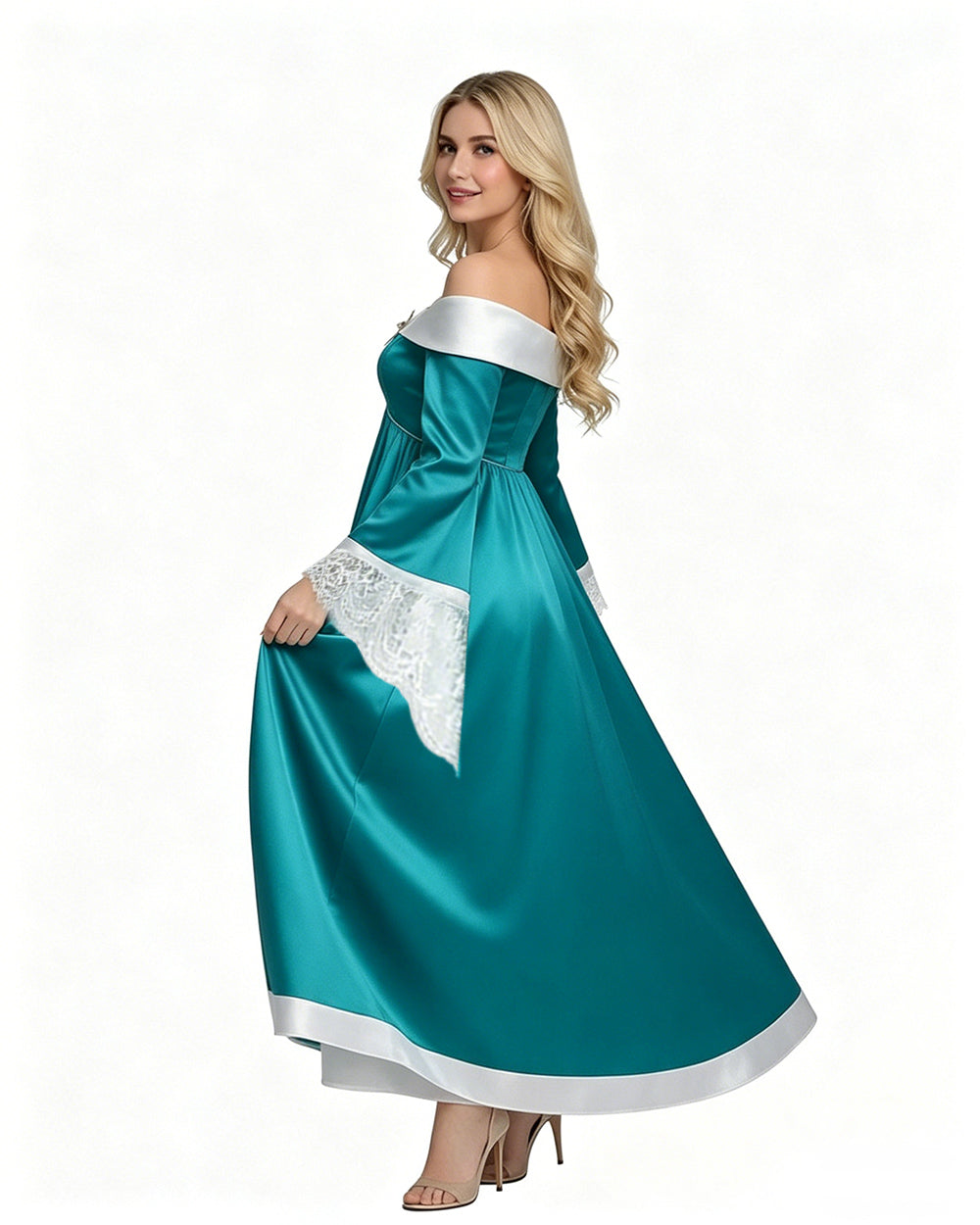 Women Rosalina Costume Turquoise Maxi Princess Off-should Gown with Accessories for Themed Party