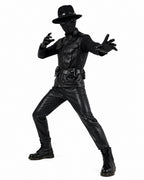Mens Retro Spider Detective Costume Black Hero Trench Coat with Helmet and Accessories for Cosplay