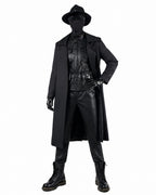 Mens Retro Spider Detective Costume Black Hero Trench Coat with Helmet and Accessories for Cosplay