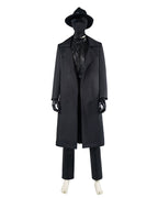 Mens Retro Spider Detective Costume Black Hero Trench Coat with Helmet and Accessories for Cosplay