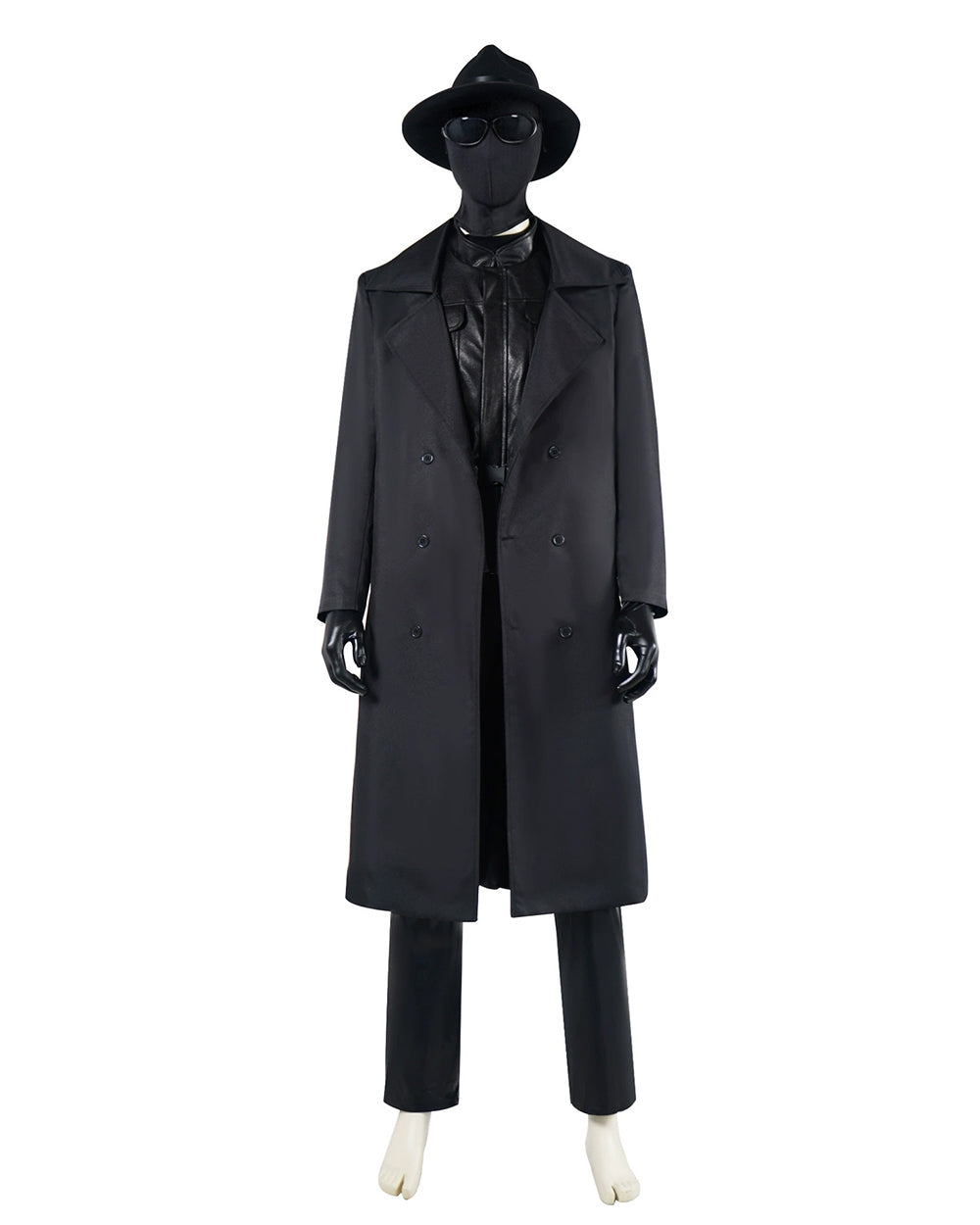 Mens Retro Spider Detective Costume Black Hero Trench Coat with Helmet and Accessories for Cosplay