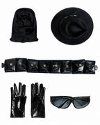 Mens Retro Spider Detective Costume Black Hero Trench Coat with Helmet and Accessories for Cosplay