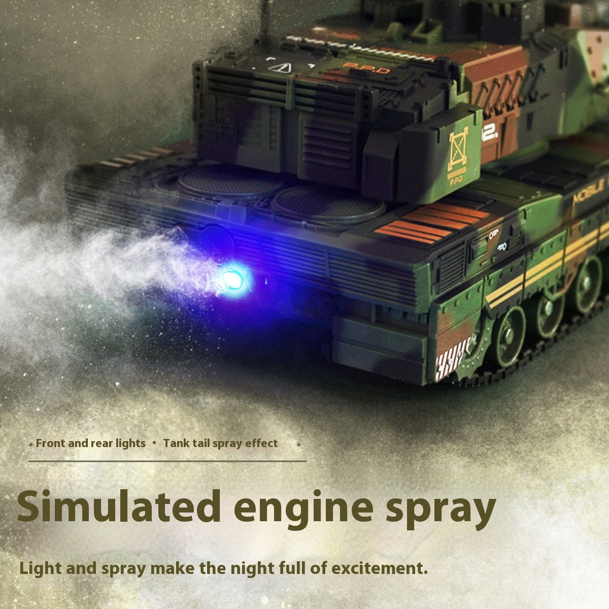 2.4G Remote Control Tank Simulation Crawler Water Bomb Tank Smoking Tank with Light Sound