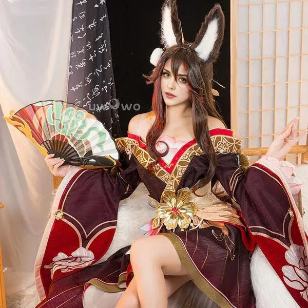 Adult Tingyun Outfit Maroon Dress with Tail and Accessories for Game Fans