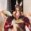 Adult Tingyun Outfit Maroon Dress with Tail and Accessories for Game Fans