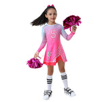 Girls Zombie Cheerleader Costume Addison Pink Dress with Pom Poms Halloween Fancy Outfit
