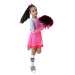 Girls Zombie Cheerleader Costume Addison Pink Dress with Pom Poms Halloween Fancy Outfit