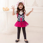 Toddler Kids Gwen Costume Spider Superhero Dress and Pants 2pcs Suit for Dress Up Party