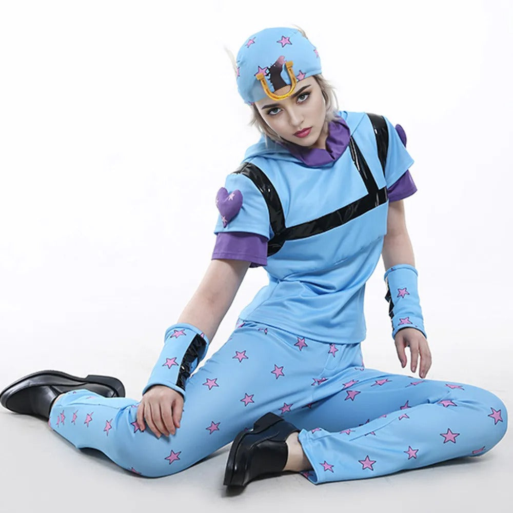 Adult JJBA Blue Outfit Part 7 Steel Ball Run Adventure Hooded Cosplay Costume with Hat