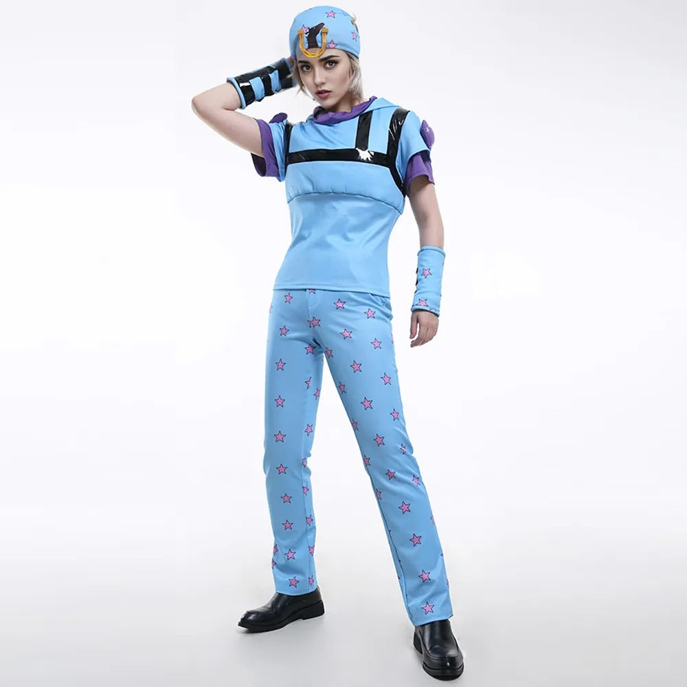 Adult JJBA Blue Outfit Part 7 Steel Ball Run Adventure Hooded Cosplay Costume with Hat