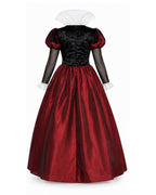 Women Red Heart Queen Costume Gothic Royal Villainess Dress with Stand-Up Collar for Stage Performances