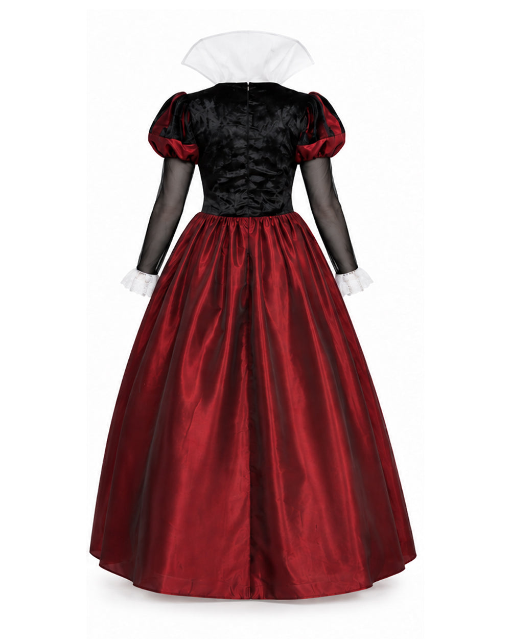 Women Red Heart Queen Costume Gothic Royal Villainess Dress with Stand-Up Collar for Stage Performances