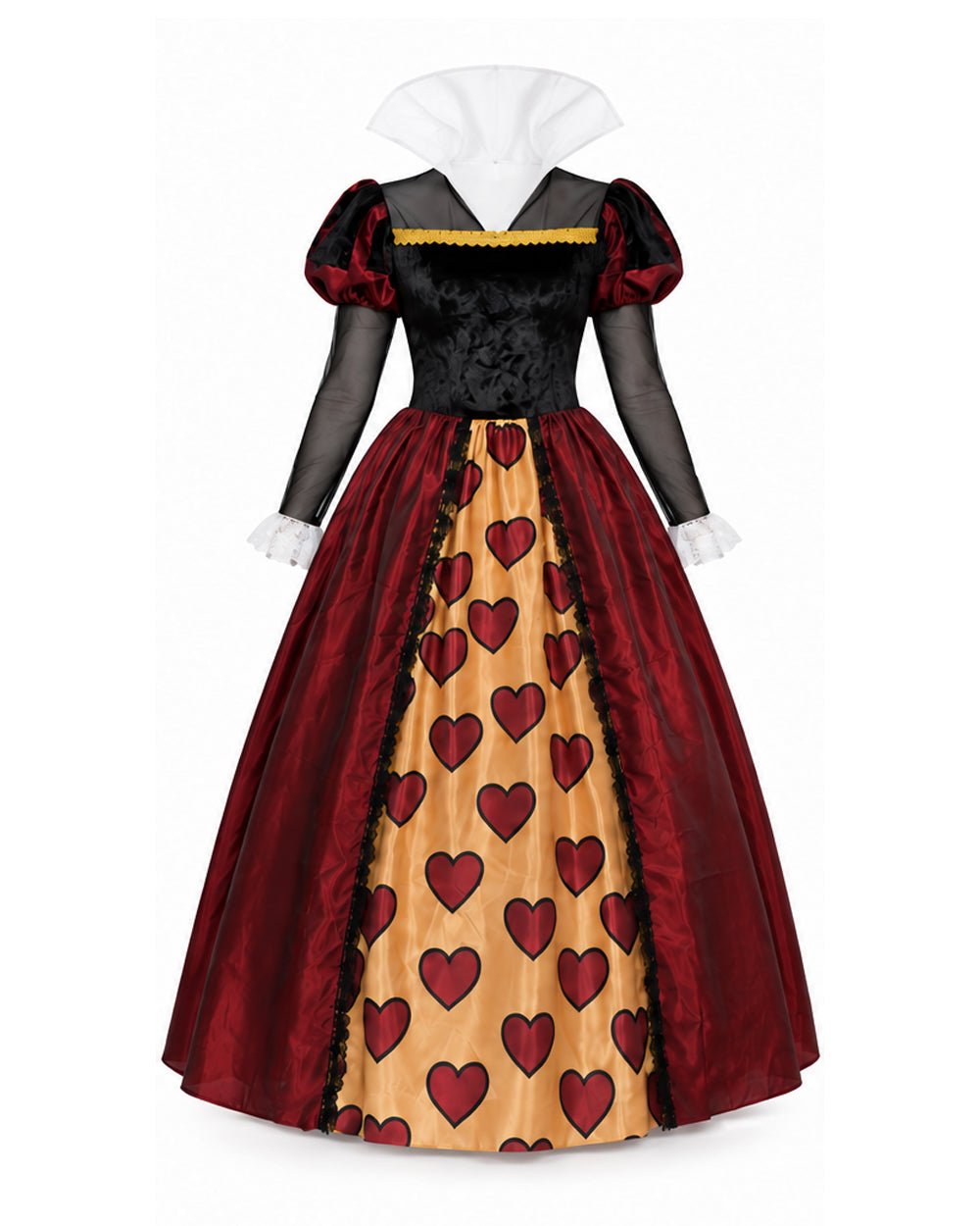 Women Red Heart Queen Costume Gothic Royal Villainess Dress with Stand-Up Collar for Stage Performances