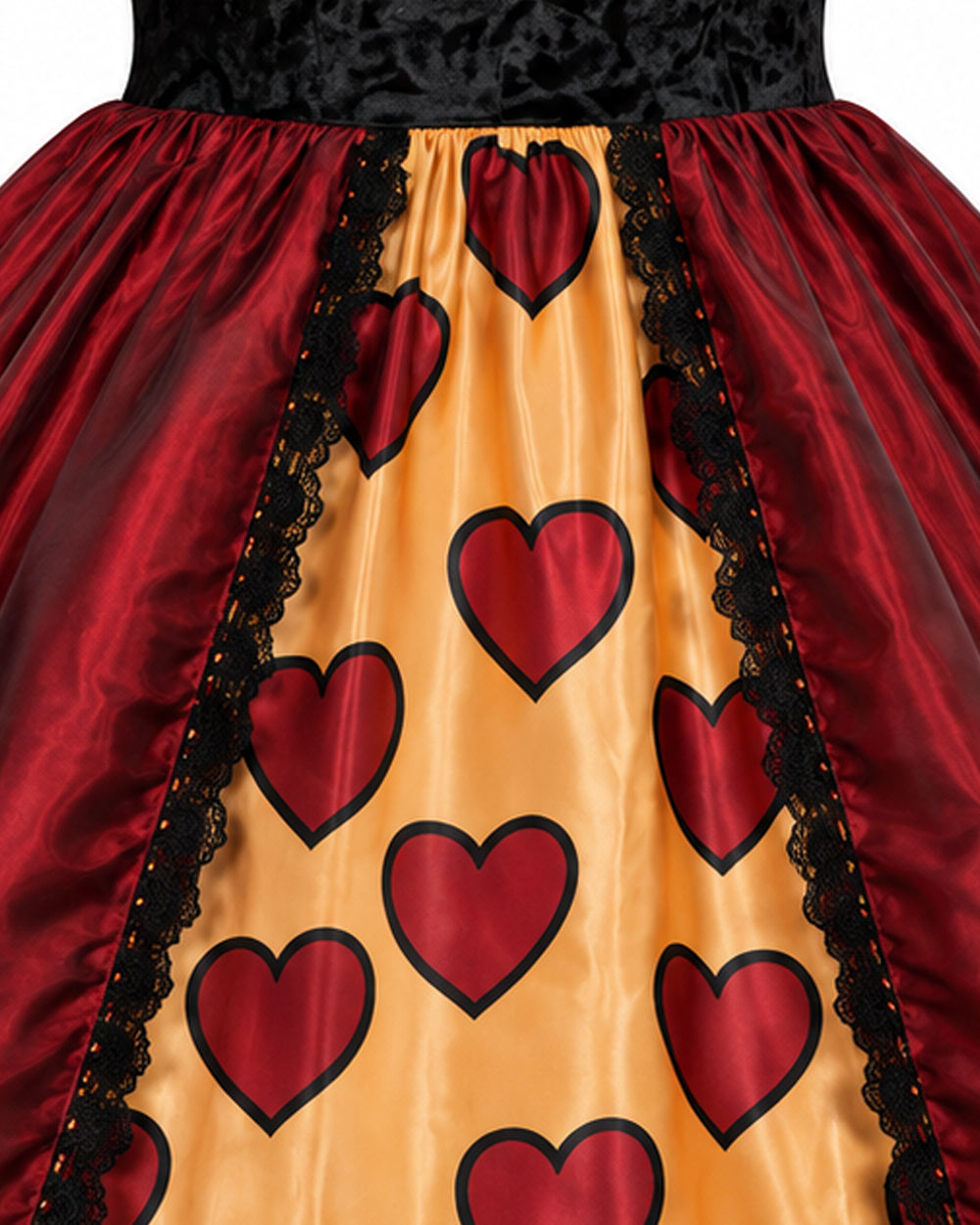 Women Red Heart Queen Costume Gothic Royal Villainess Dress with Stand-Up Collar for Stage Performances