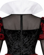 Women Red Heart Queen Costume Gothic Royal Villainess Dress with Stand-Up Collar for Stage Performances