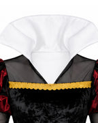 Women Red Heart Queen Costume Gothic Royal Villainess Dress with Stand-Up Collar for Stage Performances