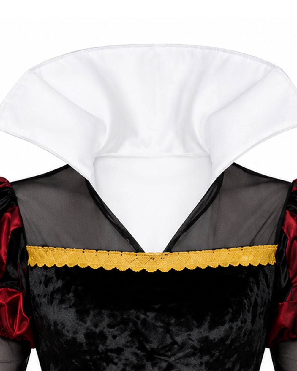 Women Red Heart Queen Costume Gothic Royal Villainess Dress with Stand-Up Collar for Stage Performances