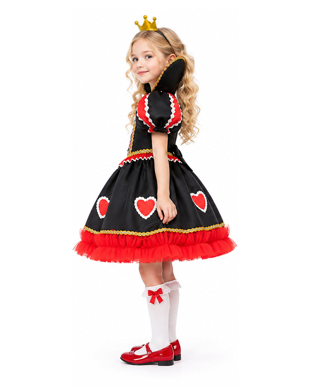 Girls Heart Queen Dress Elegant Ball Gown with Stand-up Collar for Halloween Trick-or-Treating