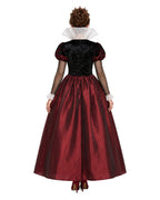 Women Red Heart Queen Costume Gothic Royal Villainess Dress with Stand-Up Collar for Stage Performances