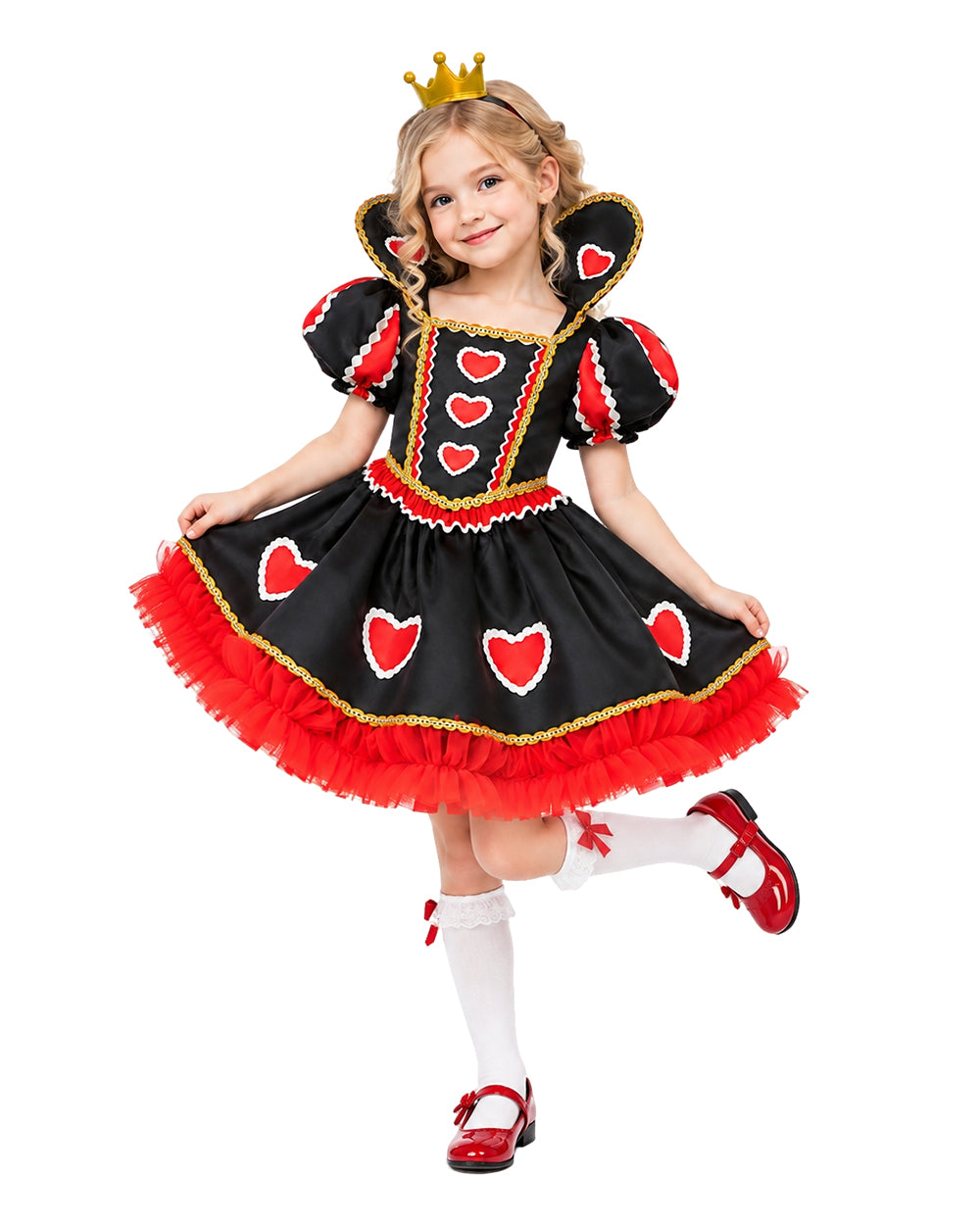 Girls Heart Queen Dress Elegant Ball Gown with Stand-up Collar for Halloween Trick-or-Treating