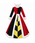 Women Queen of Hearts Costume Wonderland Red Dress and Crown for Halloween Party