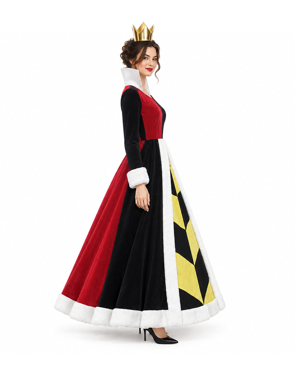 Women Queen of Hearts Costume Wonderland Red Dress and Crown for Halloween Party