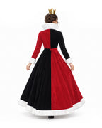 Women Queen of Hearts Costume Wonderland Red Dress and Crown for Halloween Party