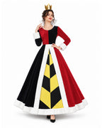 Women Queen of Hearts Costume Wonderland Red Dress and Crown for Halloween Party