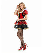 Women Heart Queen Costume Sexy Wonderland Villainess Mini Dress and Stocking for Halloween Party