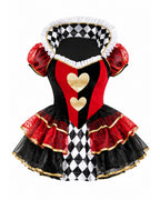Women Heart Queen Costume Sexy Wonderland Villainess Mini Dress and Stocking for Halloween Party