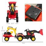 3 in 1 Kids Ride on Excavator 6 Wheels Pedal Powered Digger with Detachable Trailer Controllable Bucket