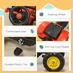 3 in 1 Kids Ride on Excavator 6 Wheels Pedal Powered Digger with Detachable Trailer Controllable Bucket