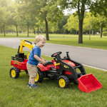 3 in 1 Kids Ride on Excavator 6 Wheels Pedal Powered Digger with Detachable Trailer Controllable Bucket
