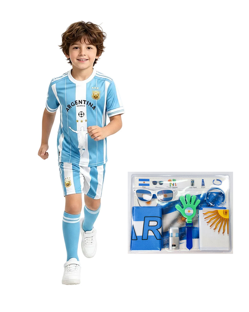 Argentina Jersey Albiceleste 10 Soccer Kit with Shorts Socks and Cheering Props for Soccer Matches