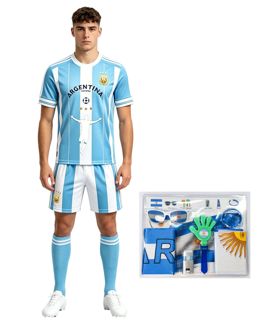 Argentina Jersey Albiceleste 10 Soccer Kit with Shorts Socks and Cheering Props for Soccer Matches
