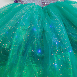 Girls Mermaid Costume LED Light Up Ariel Princess Dress Ball Gown Tutu Dress for Halloween Party