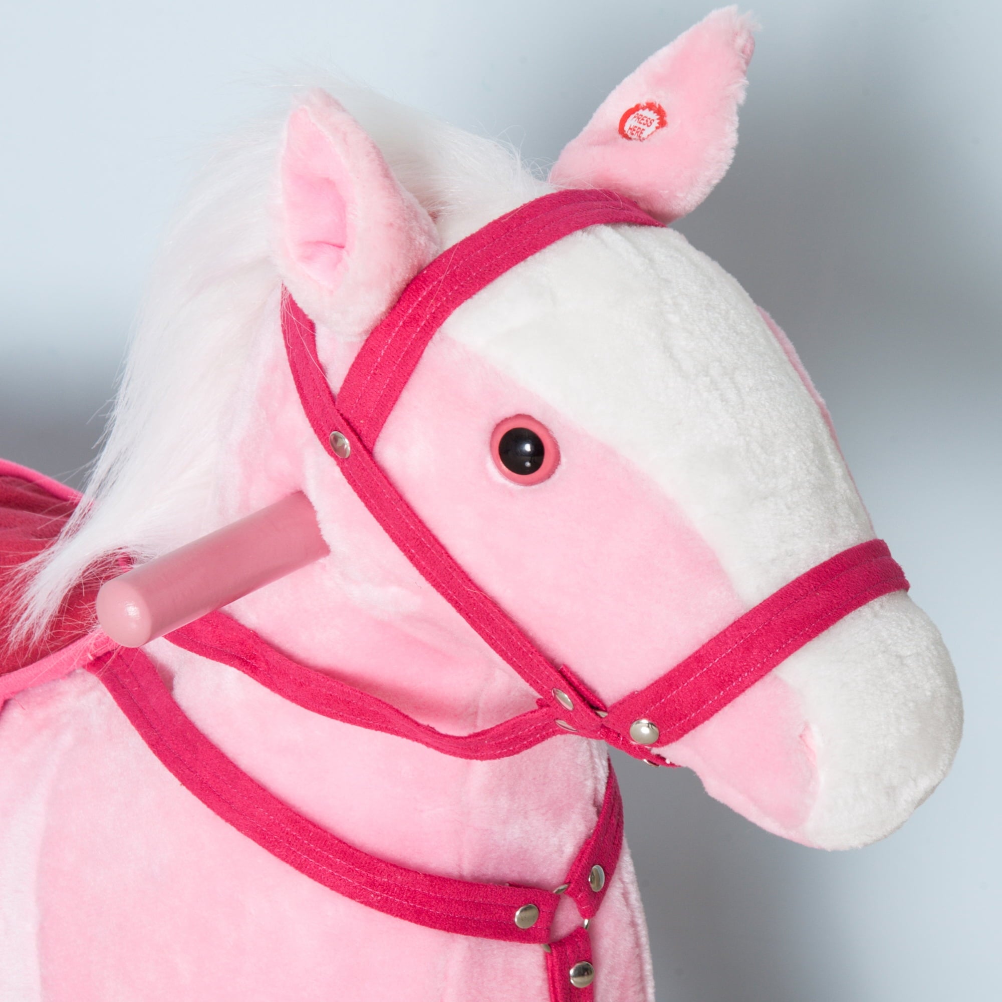 Kids Rocking Horse Pink Plush Ride On Toy with Realistic Sounds Holiday Gift