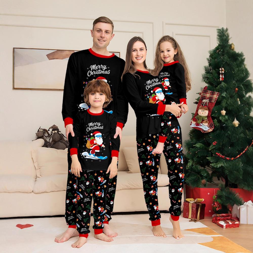 Matching Family Christmas Pajamas Black Unisex Sleepwear Xmas Outfits for Kids Adults