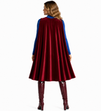 Girls Women Heroine Costume Long Sleeve Velvet Pleated Dress with Red Detachable Cape for Comic Con