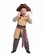Clark Pirate Costume Tan Liminal Space Explorer Long Waistcoat and Trousers Set for Boys Mens Halloween Carnival