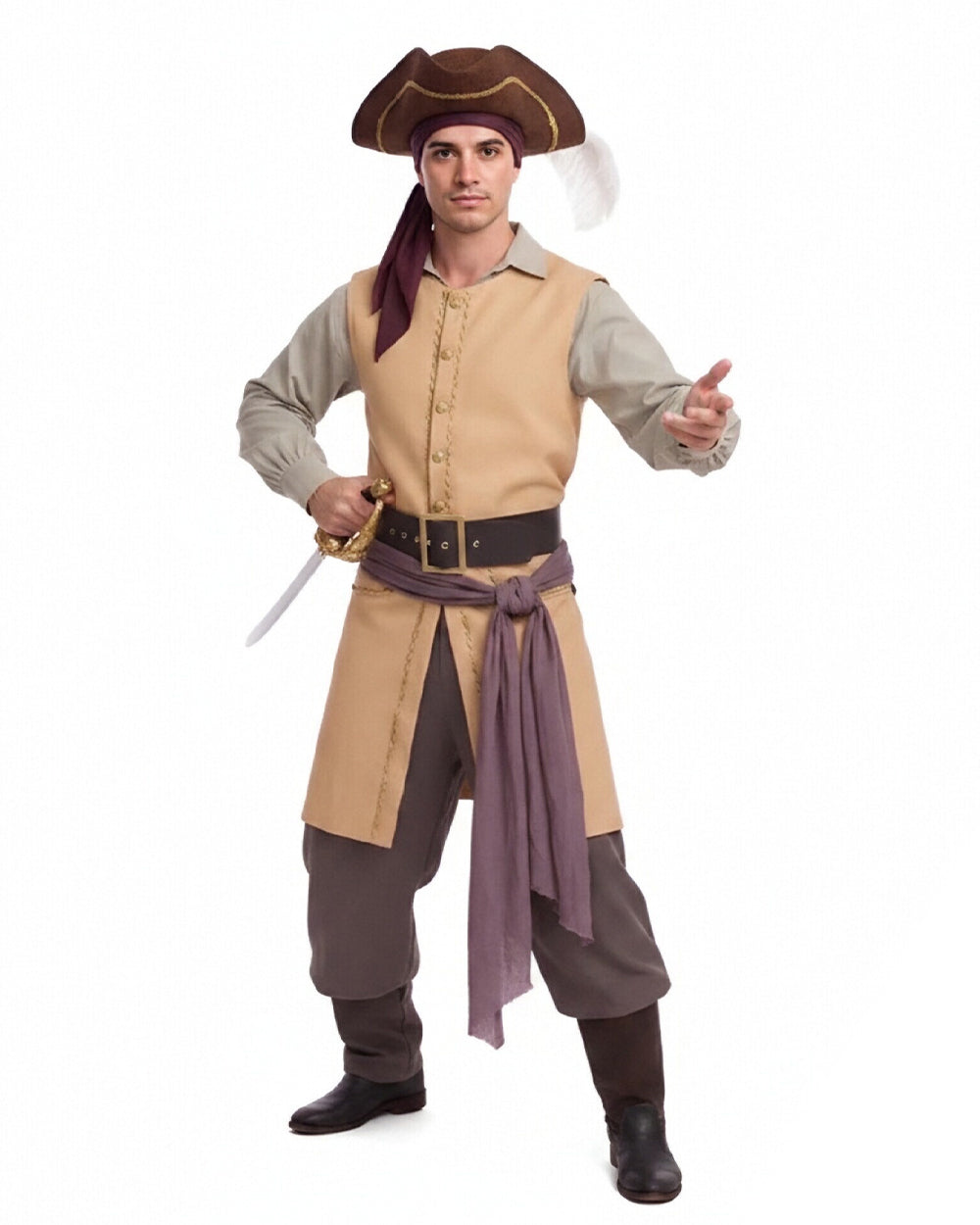 Boys Mens Clark Pirate Costume Yellow Liminal Space Explorer Long Waistcoat and Trousers Set for Halloween Carnival
