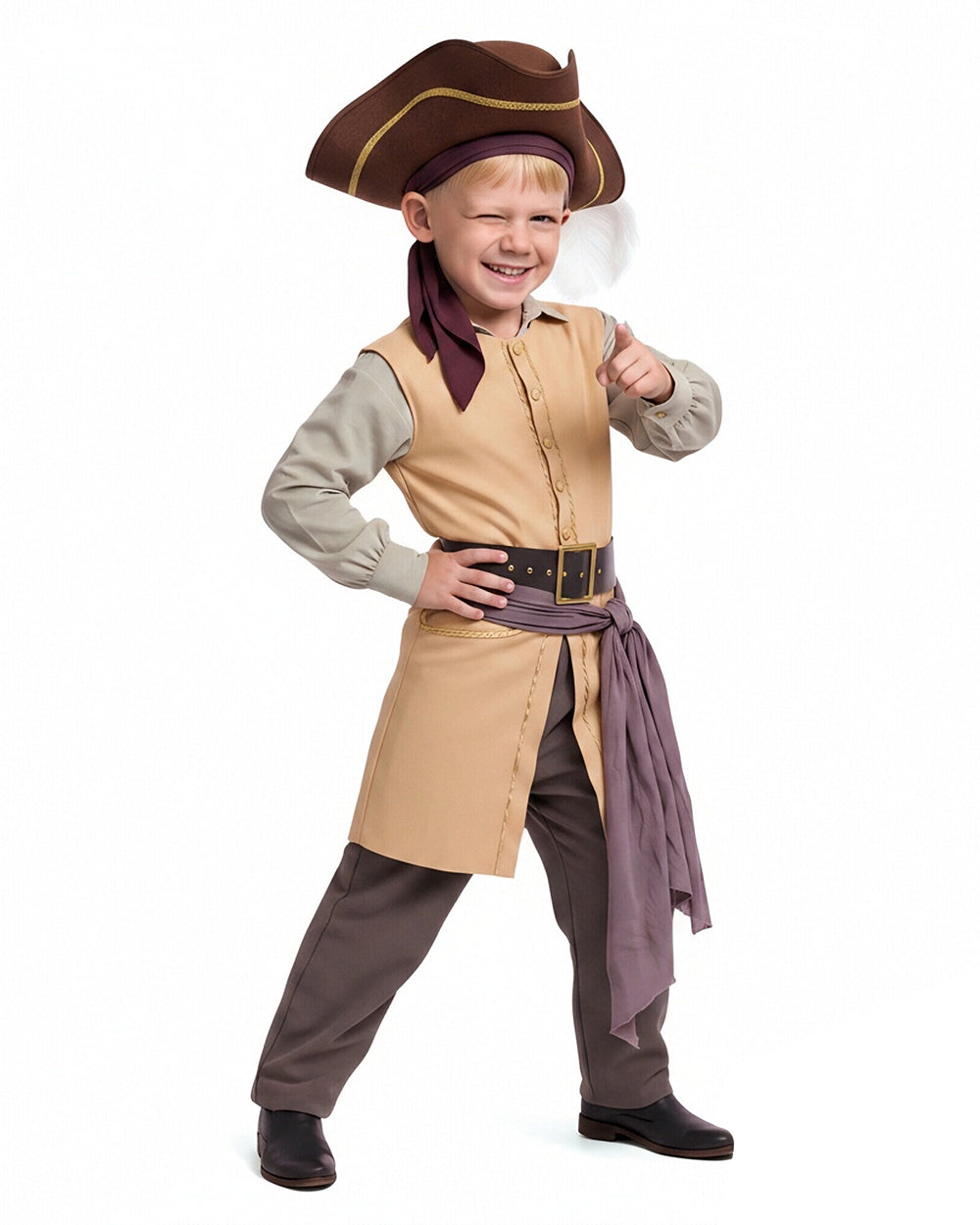 Boys Mens Clark Pirate Costume Yellow Liminal Space Explorer Long Waistcoat and Trousers Set for Halloween Carnival