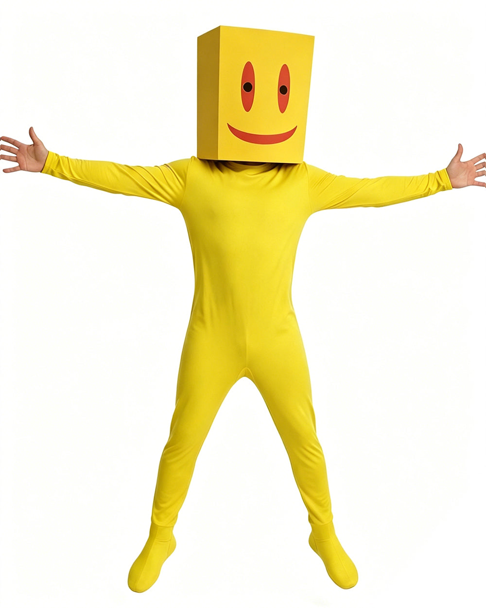 Partygoers Costume Yellow Loose Onesie with Bloody Helmet Escape The Room Outfit for Kids Adults Cosplay