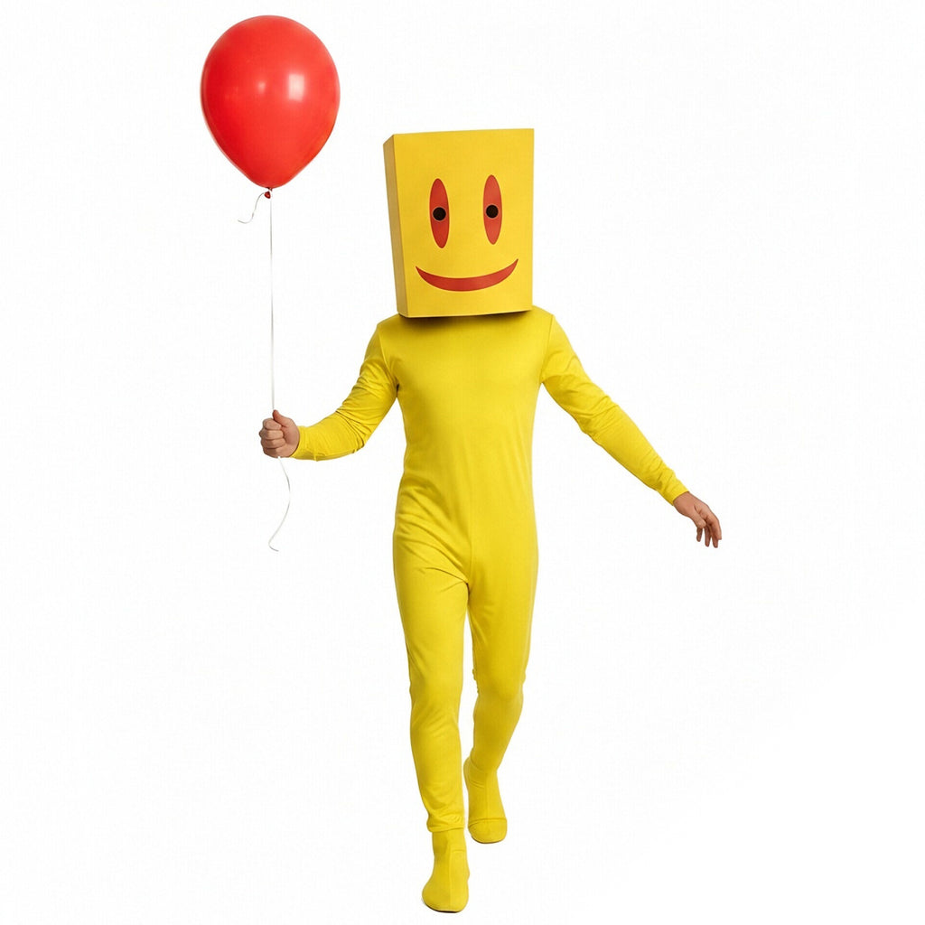 Partygoers Costume Yellow Loose Onesie with Bloody Helmet Escape The Room Outfit for Kids Adults Cosplay