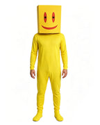Partygoers Costume Yellow Loose Onesie with Bloody Helmet Escape The Room Outfit for Kids Adults Cosplay