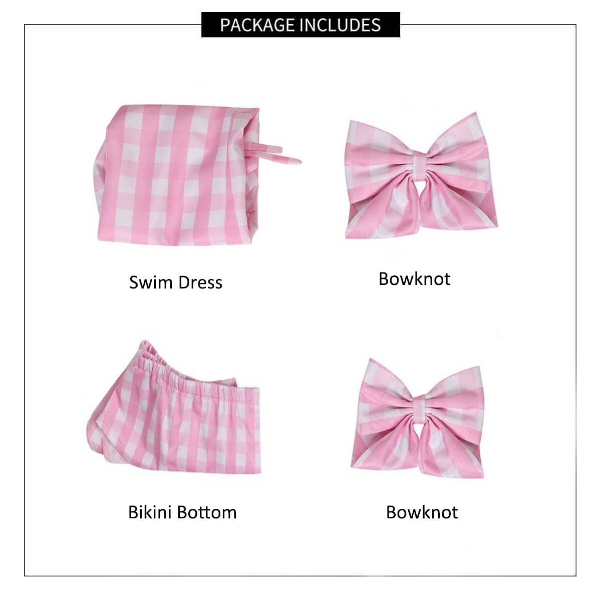 Pink Swimsuit Plaided Swim Dress with Bikini Bottom for Beach Vacation