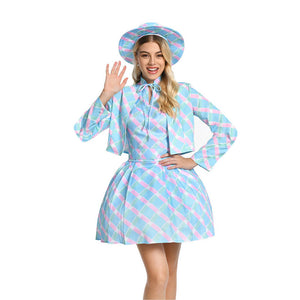 Movie Plaid Blue Dress Margot Robbie Cosplay Costume Party Vacation Halloween Costume