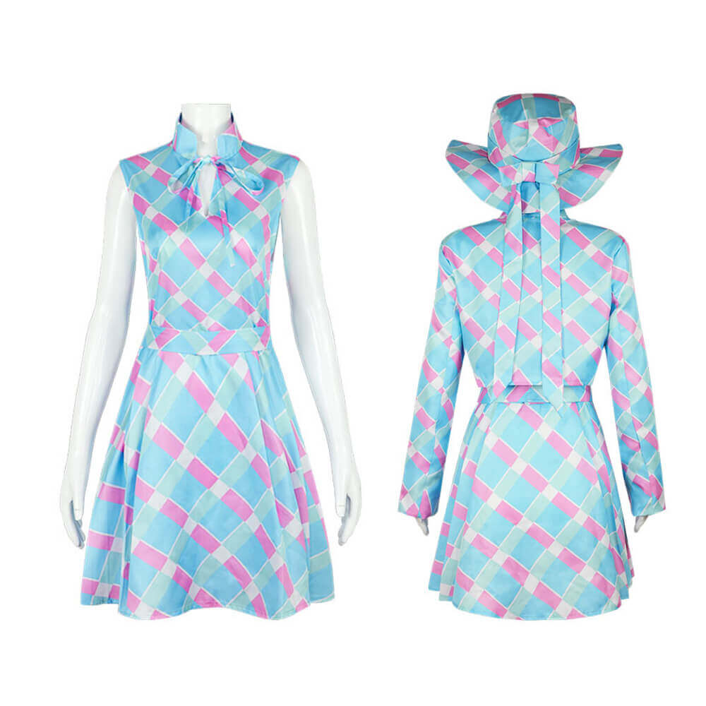 Plaid Blue Dress Girls Adults Vacation Outfit Halloween Cosplay Costume with Coat