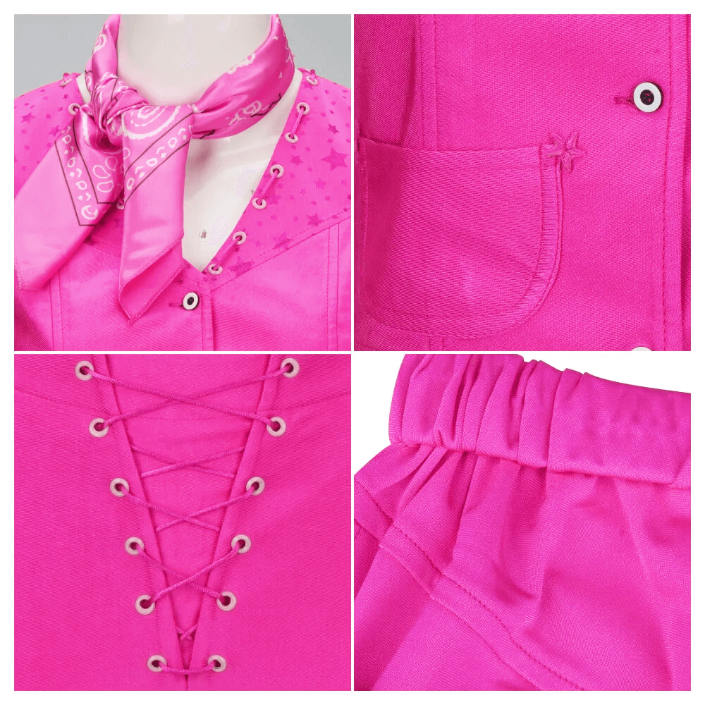 Long Sleeve Movie Barbara Costume Cowgirl Hot Pink Western Outfit for Kids Adult Halloween Cosplay